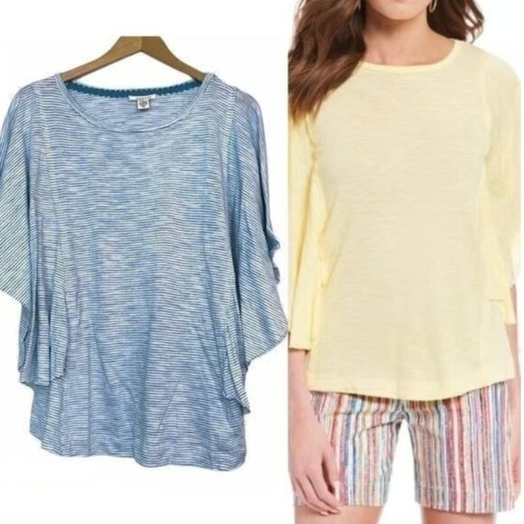 NEW NWT WESTBOUND Short Flutter Sleeve Tee Blue White Stripe Cotton Viscose Boho - Picture 1 of 8